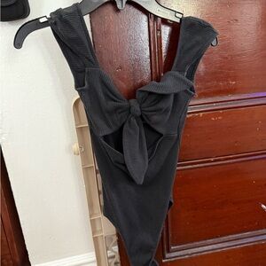 URban Outfitters and Black Ribbed Bodysuit with Bow Detail